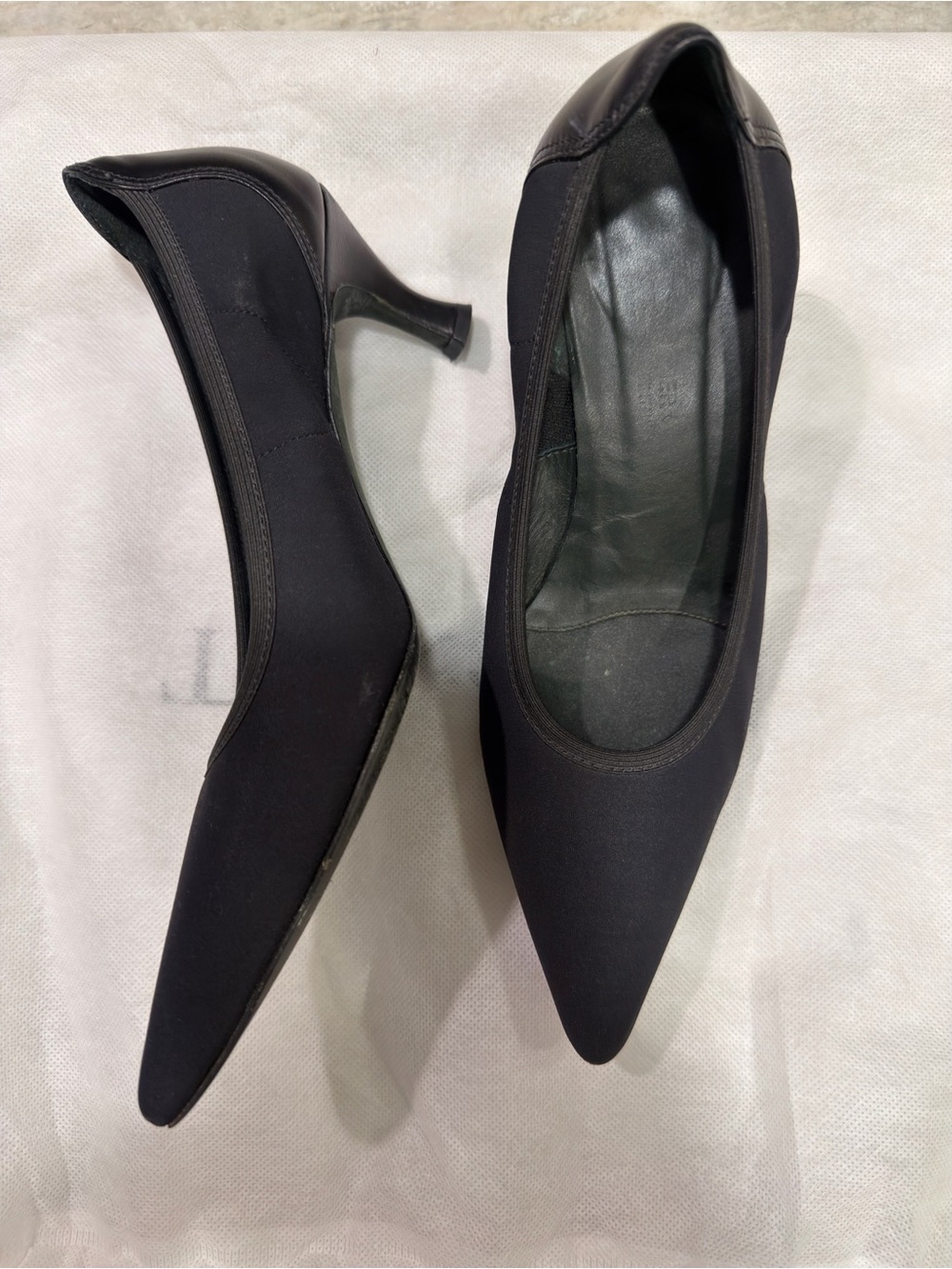 Vintage Donald Pliner Emmy Black Stretch Pointed Toe Kitten Heels Made In Italy